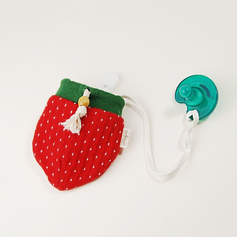 Strawberry baby pacifier bundle mouth bag - ขวดนม/จุกนม - ผ้าฝ้าย/ผ้าลินิน สีแดง
