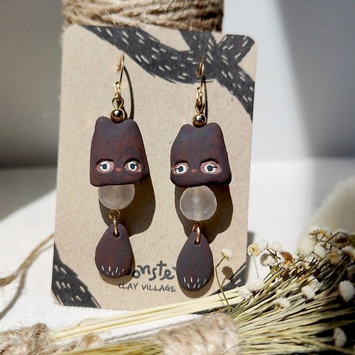 Noonster clay village 【Gift Box】Kitty Bally Girl, Handmade Earrings