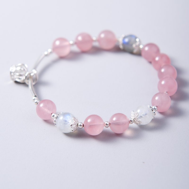 Rose Quartz, Moonstone, Labradorite 925 silver Natural Gemstone Crystal Bracelet - Bracelets - Crystal Pink