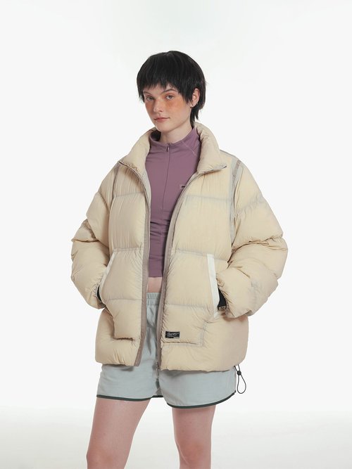 Unvesno Unvesno (UN)超輕杏色半透明壓線拼接冬季白鴨絨羽絨服 CT-2171