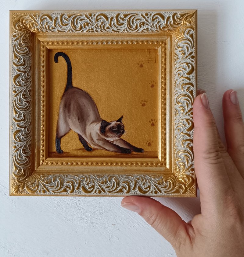 Siamese Cat oil painting Cat Art 10*10 cm - Wall Décor - Other Metals Gold