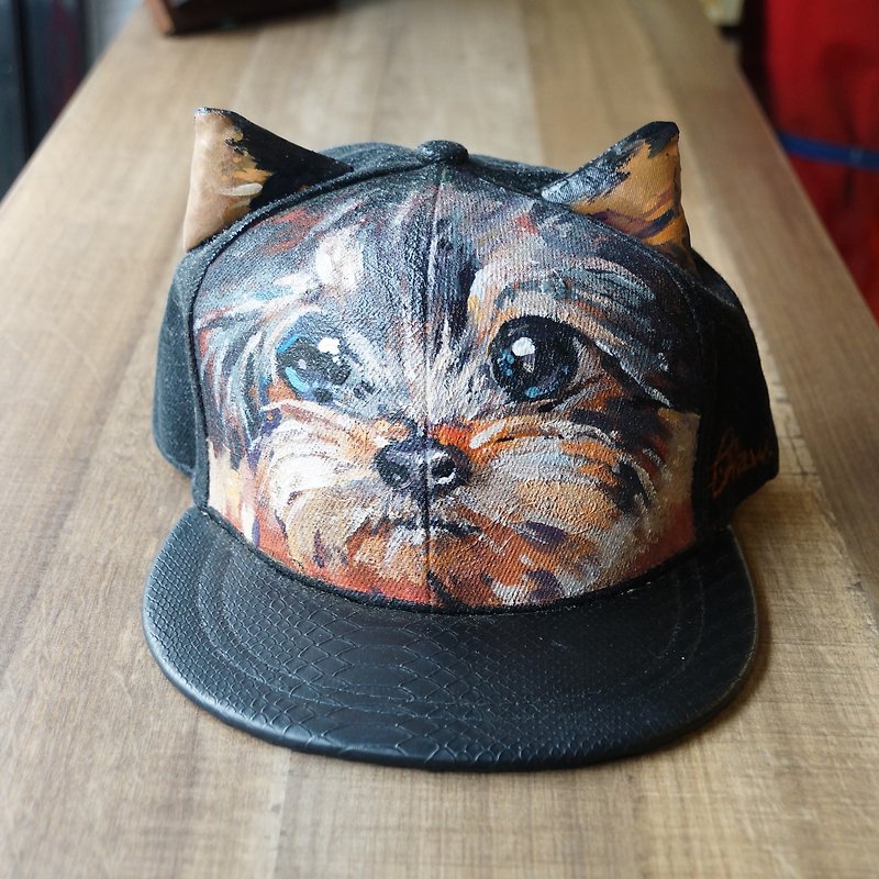 Hand painted cat ear cap <Yorkshire> - Hats & Caps - Other Materials Black