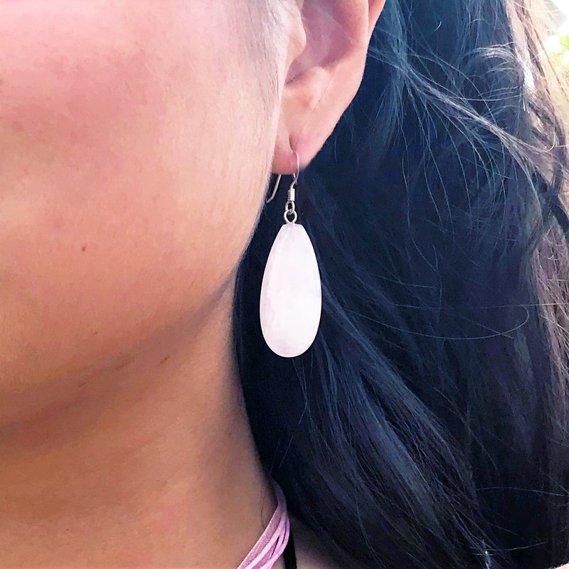 Rose Quartz Earrings | 925 Sterling Silver Earrings - 耳環/耳夾/耳骨夾 - 寶石 粉紅色