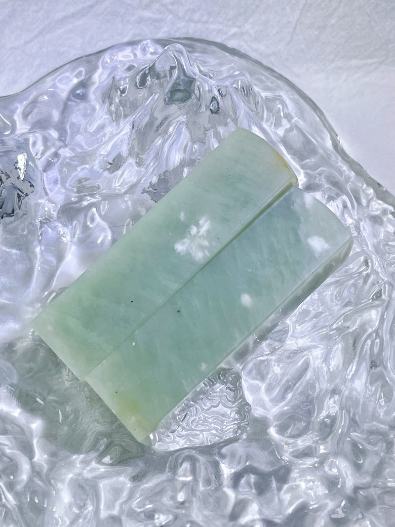 【玉玉印章】 天然小白花紋岫玉印章 獨特結婚對章系列 - 印章/印台 - 寶石 綠色