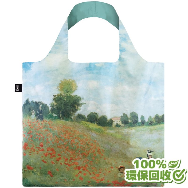 LOQI 環保材質購物袋-罌粟花田(無扣帶、無暗袋) - 手提包/手提袋 - 環保材質 綠色