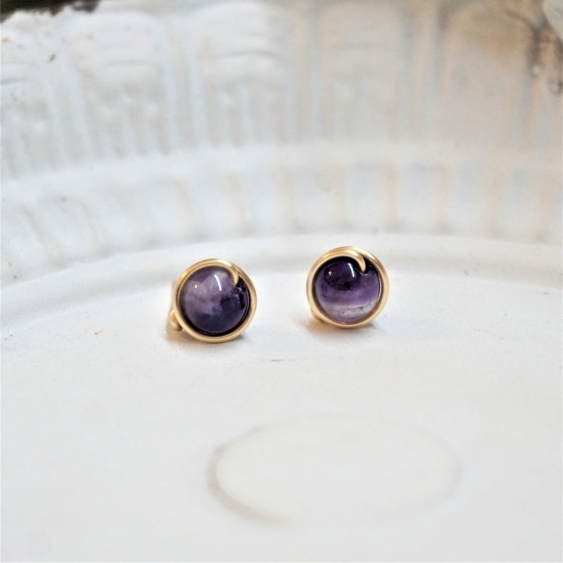 << 金線框耳針 - 紫水晶 >> 6mm紫水晶 ( 另有無痛耳夾 ) - 耳環/耳夾 - 半寶石 紫色