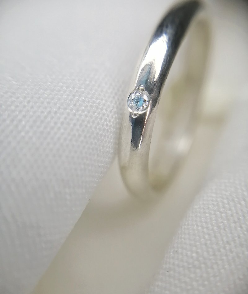 【客製】2分真鑽D型純銀戒指 925純銀 贈送刻字 單只 婚戒  手作 - 戒指 - 純銀 銀色