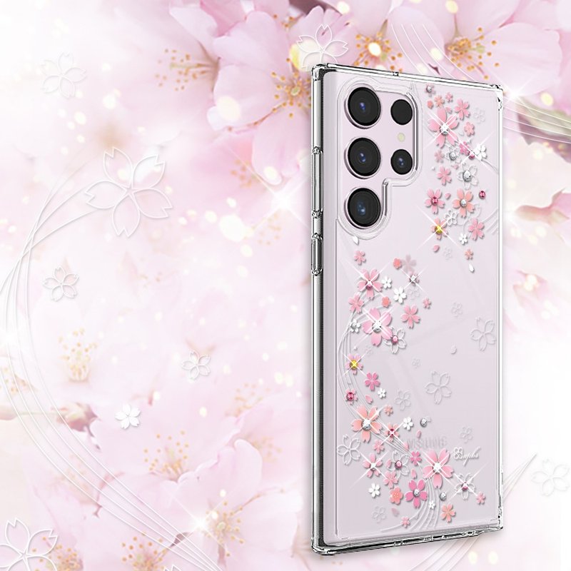 Samsung S25/S24/S23/S22 輕薄軍規防摔水晶彩鑽手機殼-天籟之櫻 - 手機殼/手機套 - 其他材質 多色