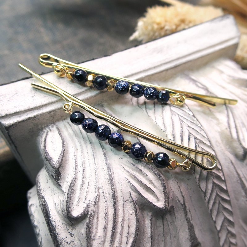 VIIART. Embellishment-night. Blue sand Stone gilt hairpin two group | retro hair accessories in Europe and America VINTAGE - Hair Accessories - Other Metals Blue