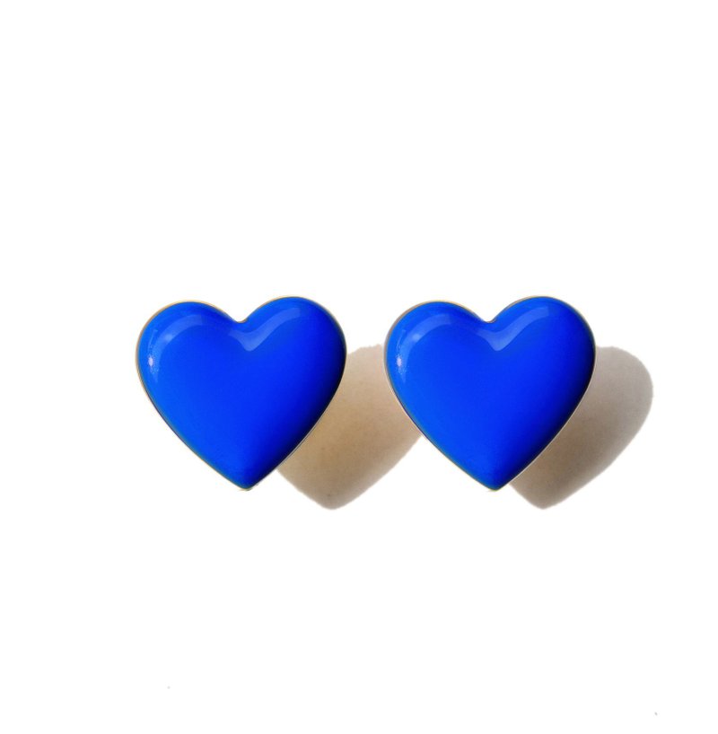 Puffy Heart Studs • Cobalt - ต่างหู - สแตนเลส สีน้ำเงิน