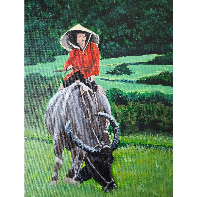 男孩騎著水牛自然風景原創藝術作品 作者 RinaArtSK - 壁貼/牆壁裝飾 - 其他材質 多色