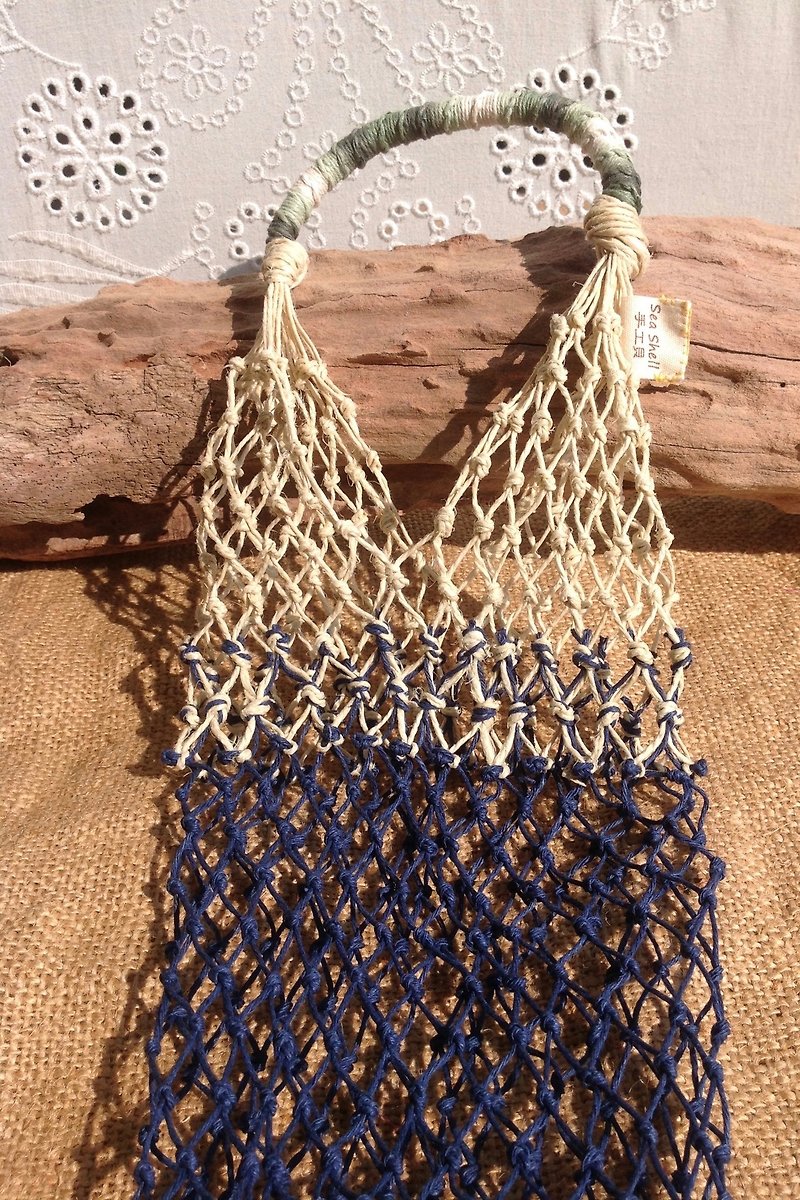 American twine / hand woven bags / dark blue and original linen / water bottle / insulation / wine bottles - ถุงใส่กระติกนำ้ - ผ้าฝ้าย/ผ้าลินิน 