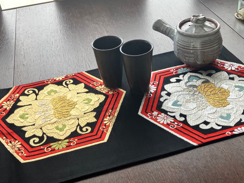 着物の帯のプレイスマット BPM005 - 桌布/桌巾/餐墊 - 絲．絹 黑色