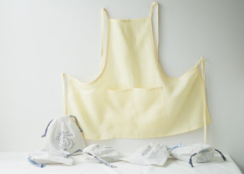 Linen Apron Spring Collection in Yellow Lemon - 圍裙 - 棉．麻 黃色