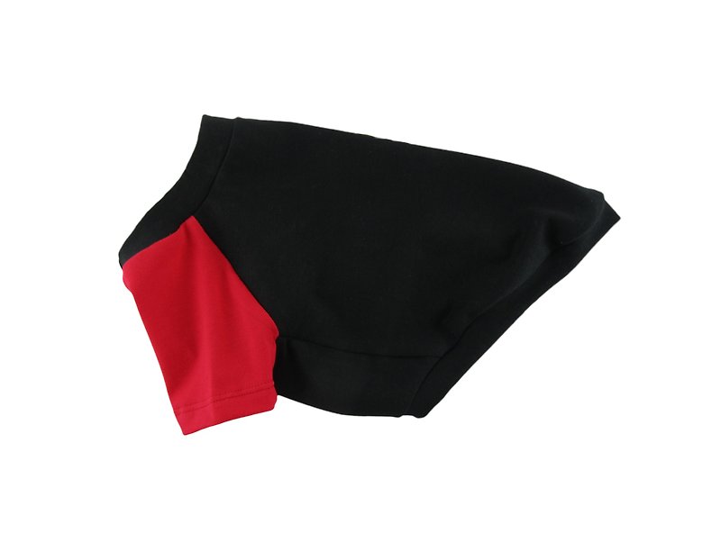 Black & Red Contrasting Raglan Sleeves 95 Cotton/5 Spandex Jersey Dog Tee - ชุดสัตว์เลี้ยง - วัสดุอื่นๆ สีดำ