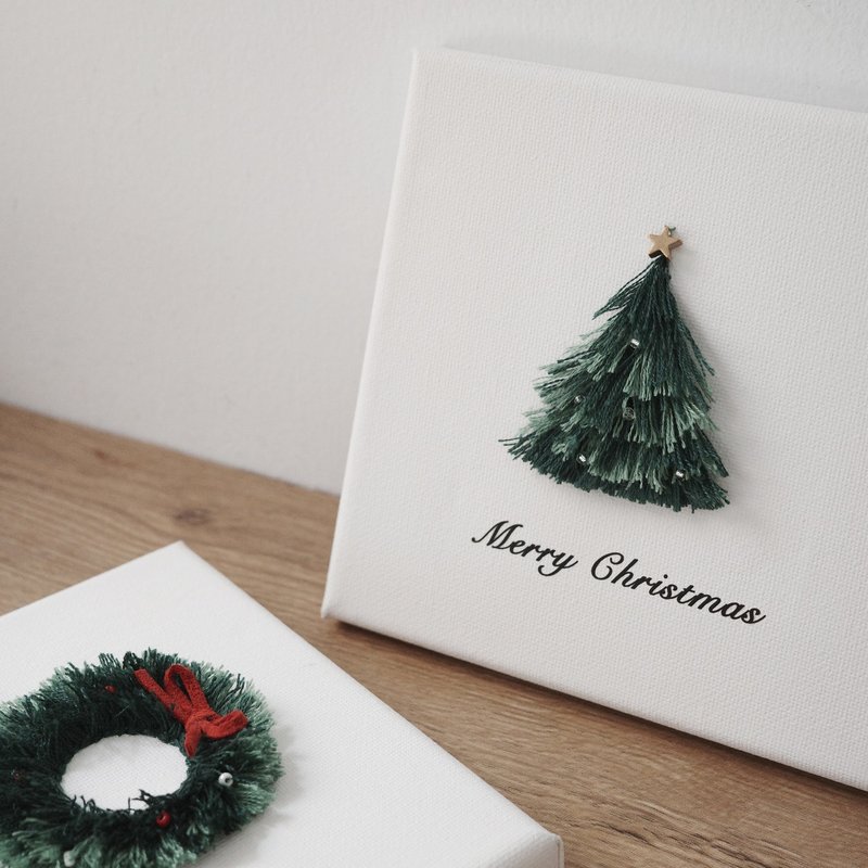 聖誕花圈/聖誕樹 刺繡 立體掛畫材料包 聖誕節 耶誕 交換禮物 - 花藝/盆栽/植栽 - 棉．麻 