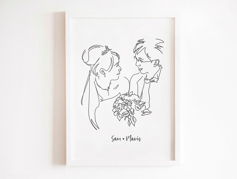 กระดาษ ภาพวาดบุคคล ขาว - Fashion simple line drawing 2 people with words wedding gift custom painting lover gift customized gift