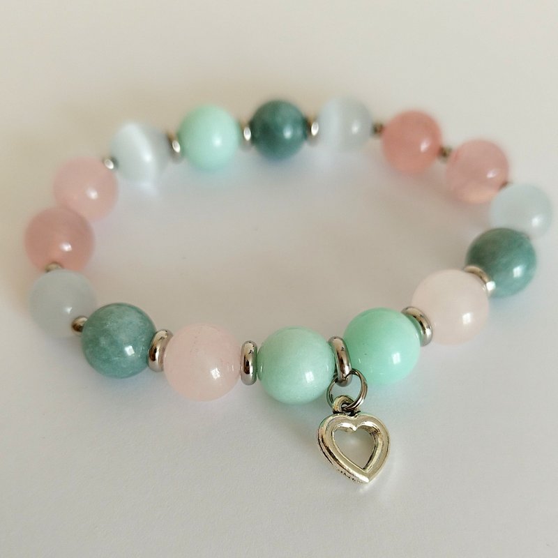 Semi-precious Stone Bracelet Rose Quartz Cat's Eye Amazonite Jade Jewelry Amulet - 手鍊/手環 - 半寶石 多色