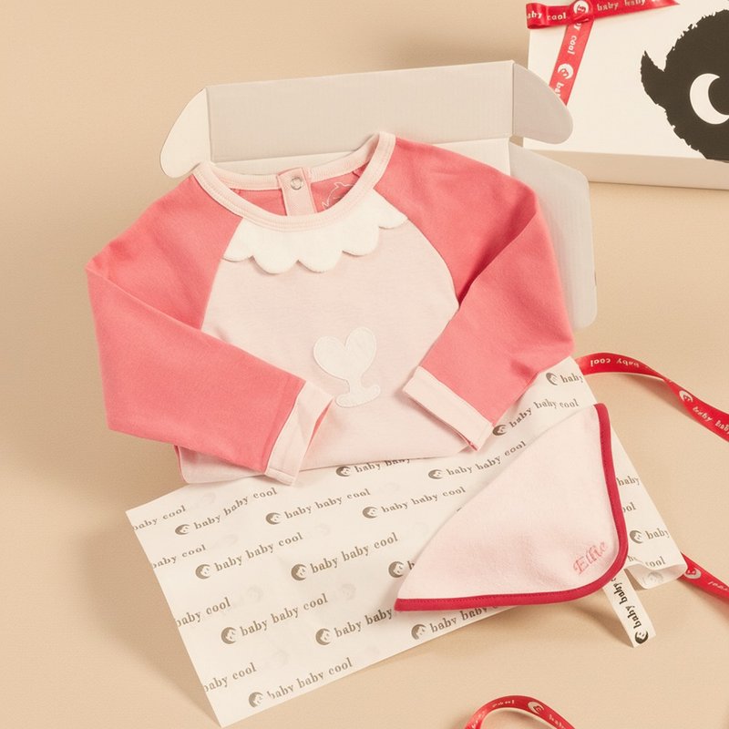 客製化 新生兒禮物 Happy Face:綿羊包屁衣 彌月禮 有機棉童裝 - 包屁衣/連身衣 - 棉．麻 粉紅色