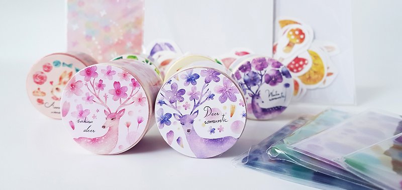 Flower and grass selection 8 fold blessing paper tape postcard stickers - Washi Tape - Paper Pink