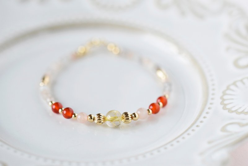 Vigorous。Sunstone Agate Golden Rutilated Quartz 14kgp Gemstone Bracelet - สร้อยข้อมือ - คริสตัล สีส้ม