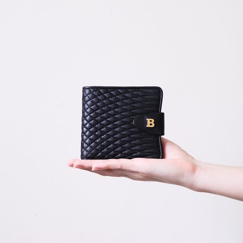 Folklore Vintage Bally 圓弧絎縫小羊皮短夾