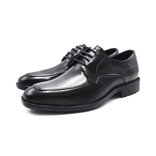 米蘭皮鞋Milano W&M(男)小方頭光澤真皮輕量型皮鞋 男鞋-黑色