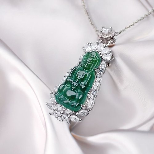 瓔珞珠寶盒 E.L.Jewelry Box 冰種老坑綠翡翠觀音菩薩項鍊 925純銀 | 天然翡翠A貨 | 送禮