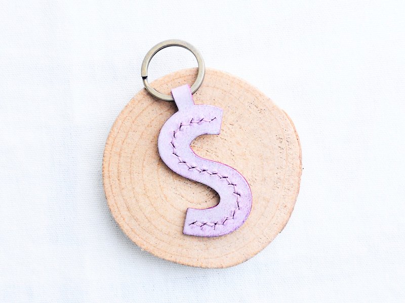 Initial S letter keychain - ash leather group well stitched leather material bag key ring Italy - เครื่องหนัง - หนังแท้ สีม่วง