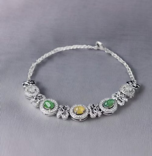 瓔珞珠寶盒 E.L.Jewelry Box 冰種多彩翡翠蛋面手鍊 925純銀 | 天然緬甸玉A貨翡翠 | 送禮