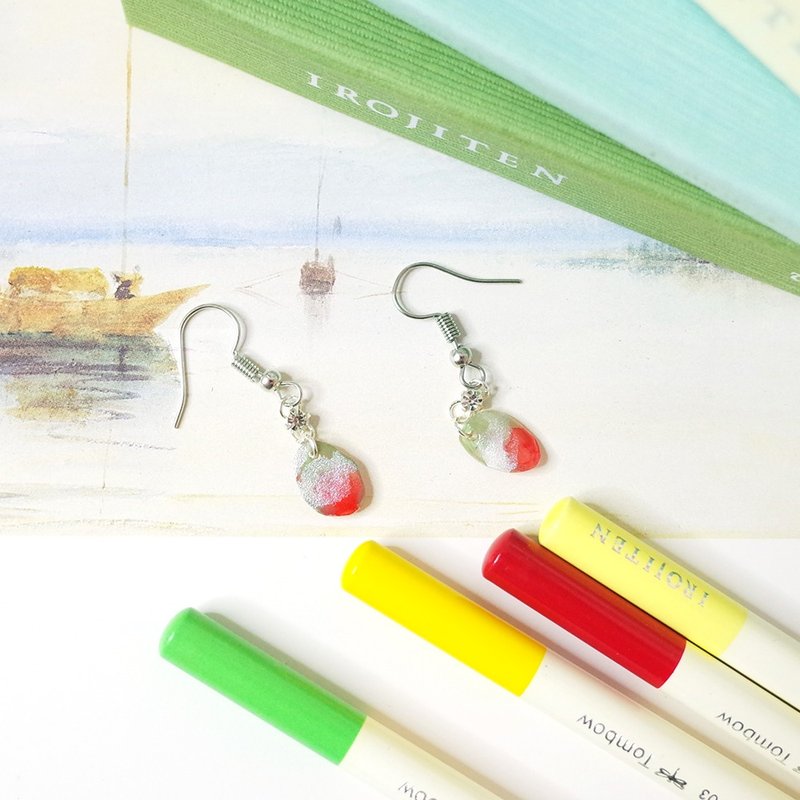 Solar term Beginning of Summer hand-painted earrings ear hooks/ Clip-On - ต่างหู - วัสดุกันนำ้ หลากหลายสี