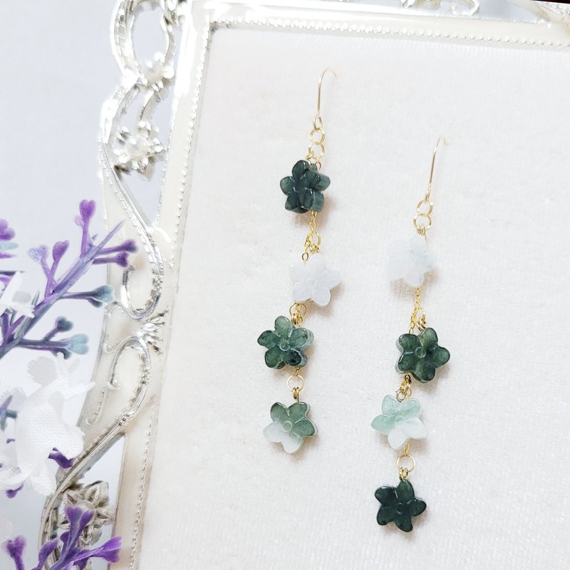 天然 A貨 翡翠 緬甸玉 墨綠 飄花 花開富貴 招財 開運 耳環 單品 - 耳環/耳夾/耳骨夾 - 寶石 綠色