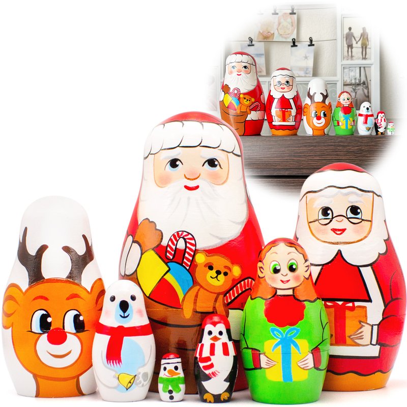 Christmas Nesting Dolls 7 pcs - Santa Claus Figurines - Christmas Room Decor - 寶寶/兒童玩具/玩偶 - 木頭 多色