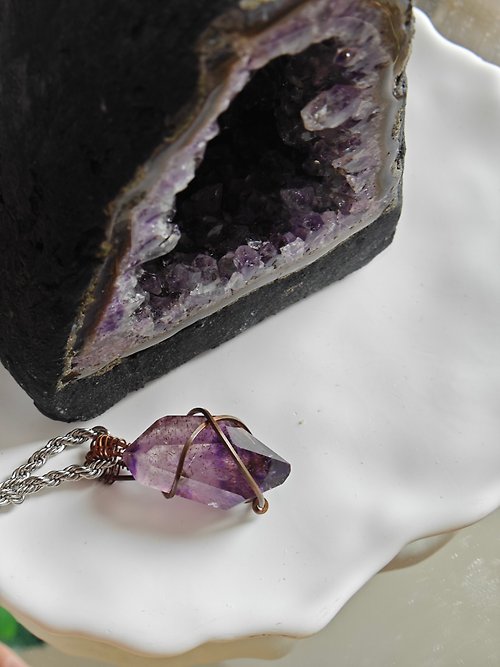 zen crystal jewelry 礦石水晶 復古銅線手作繞線飾物|紫超七|紫系水晶
