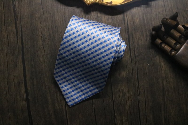 藍色小格子色織領帶商務禮盒裝necktie - 領帶/領帶夾 - 絲．絹 藍色