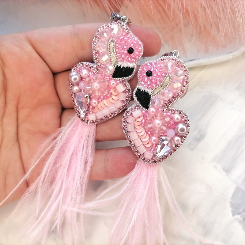 Flamingo earrings, Bird earrings,Flamingo jewelry,pink flamingo,summer earrings - ต่างหู - วัสดุอื่นๆ สึชมพู