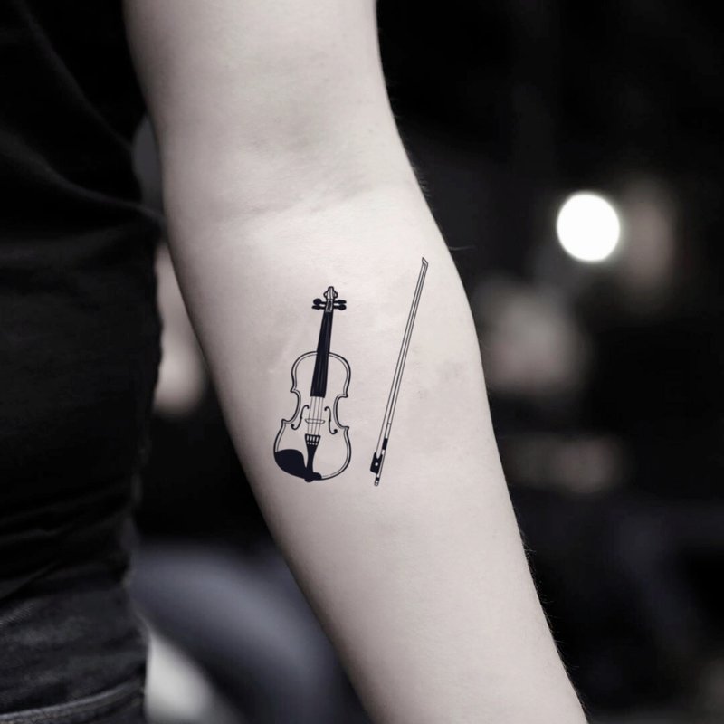 OhMyTat 小提琴 Violin 刺青圖案紋身貼紙 (2 張) - 紋身貼紙/刺青貼紙 - 紙 黑色