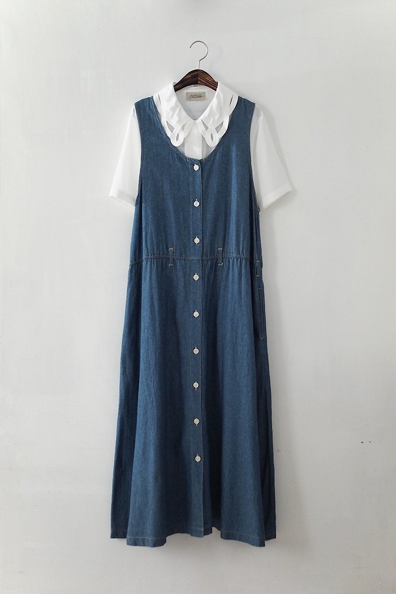 Banana Flyin '| vintage | denim vest skirt - ชุดเดรส - ผ้าฝ้าย/ผ้าลินิน 