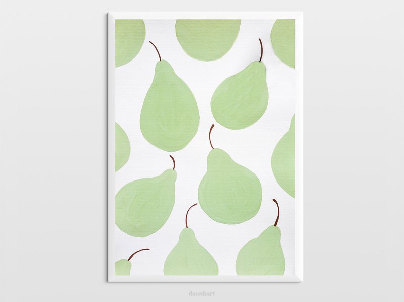 Green pear pattern original painting gouache artwork kitchen decor modern poster - 海報/掛畫/掛布 - 紙 綠色