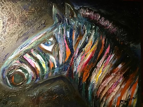 Ka-gan.art Colourful zebra original oil painting