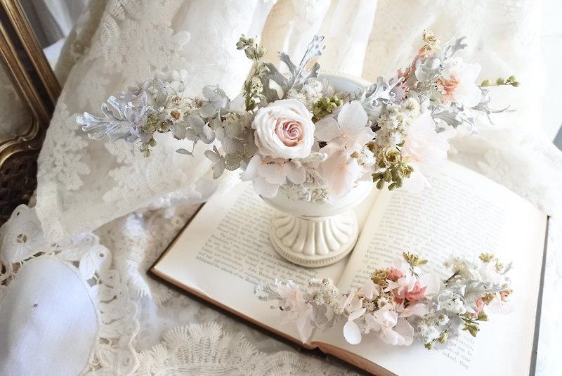 Wedding Floral Series~Elegant Lotus Root Pink Flower Arrangement Hair Ornament Set - Hair Accessories - Plants & Flowers Gray
