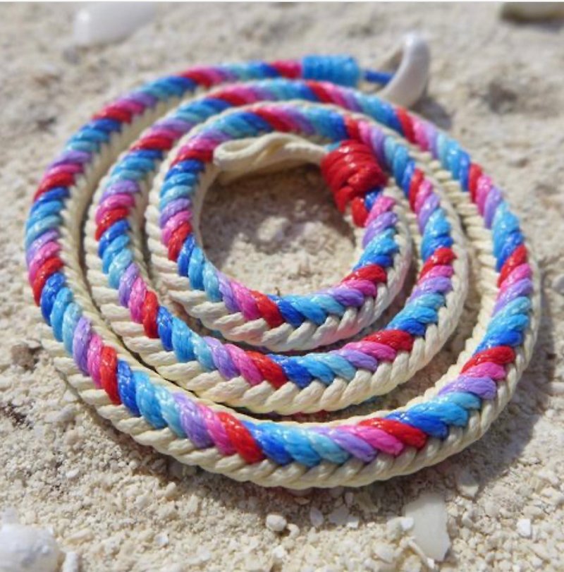 PUKA彩虹編織手環 貝殼衝浪繩 客製化手鍊 - 腳鍊/腳環 - 其他人造纖維 