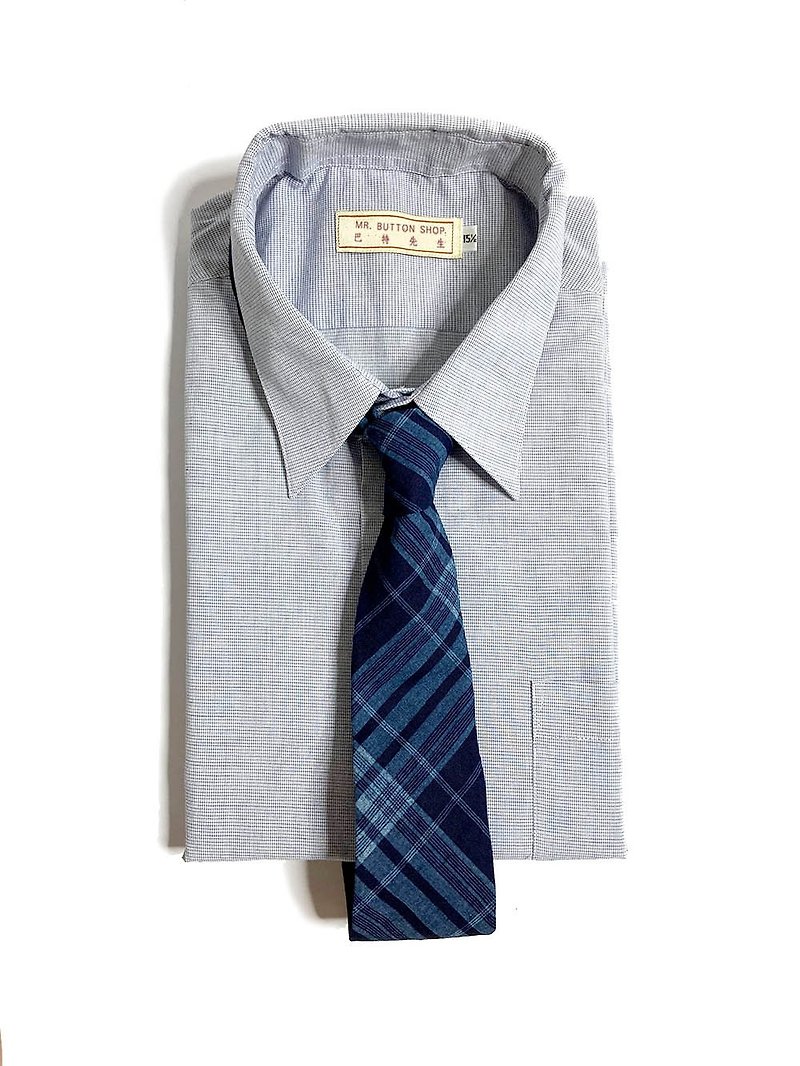 斜紋 格 手染系列領帶 Neckties - 領帶/領帶夾 - 棉．麻 藍色