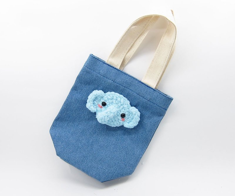 Elephant / Eco Bag / Beverage Bag - ถุงใส่กระติกนำ้ - ผ้าฝ้าย/ผ้าลินิน สีน้ำเงิน
