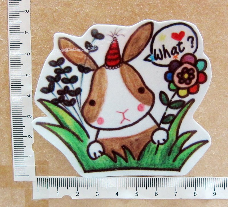 Hand-painted illustration style completely waterproof sticker rabbit grass peekaboo dodge rabbit - Stickers - Waterproof Material Brown