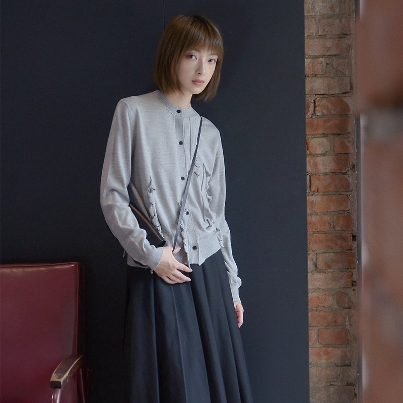 羊毛混紡圓領短款開衫|開衫|羊毛+晴綸|獨立品牌|Sora-104 - 女毛衣/針織衫 - 羊毛 