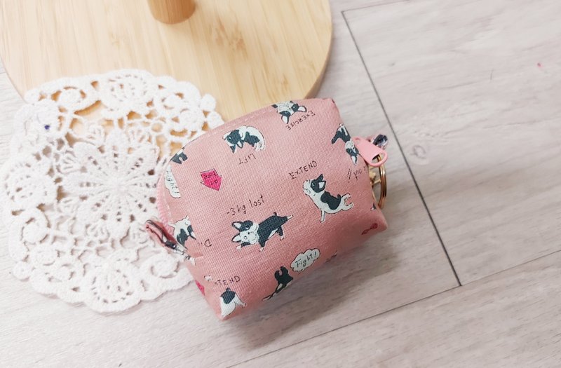 Leodoodoo [Key Coin Purse] Pink Japanese Cloth-Yoga Dou Zipper Small Bag-Coin Purse - Coin Purses - Cotton & Hemp Pink