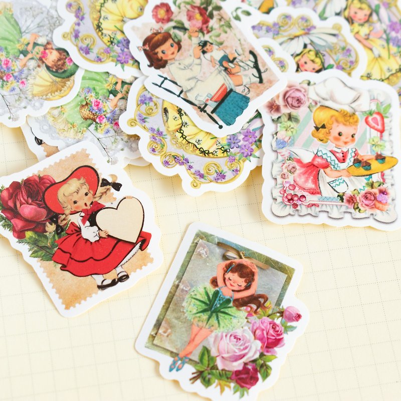 Flake Seal Retro Girl Flower Collage No.2 - Stickers - Paper Yellow