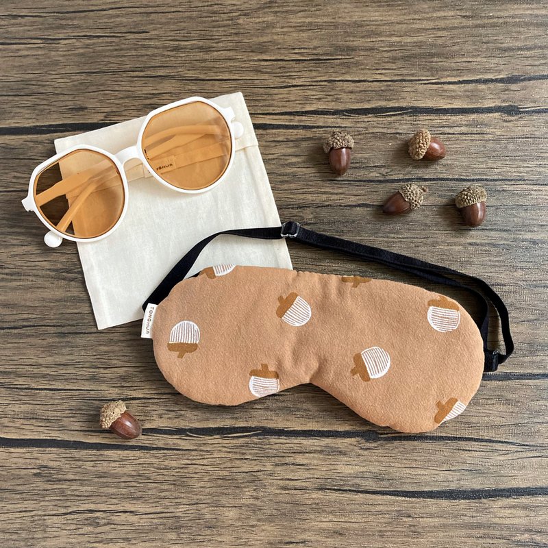 Chestnut Brown Handmade Eye Mask Pure Cotton Organic Cotton Adjustable Length With Storage Bag - ผ้าปิดตา - ผ้าฝ้าย/ผ้าลินิน สีนำ้ตาล