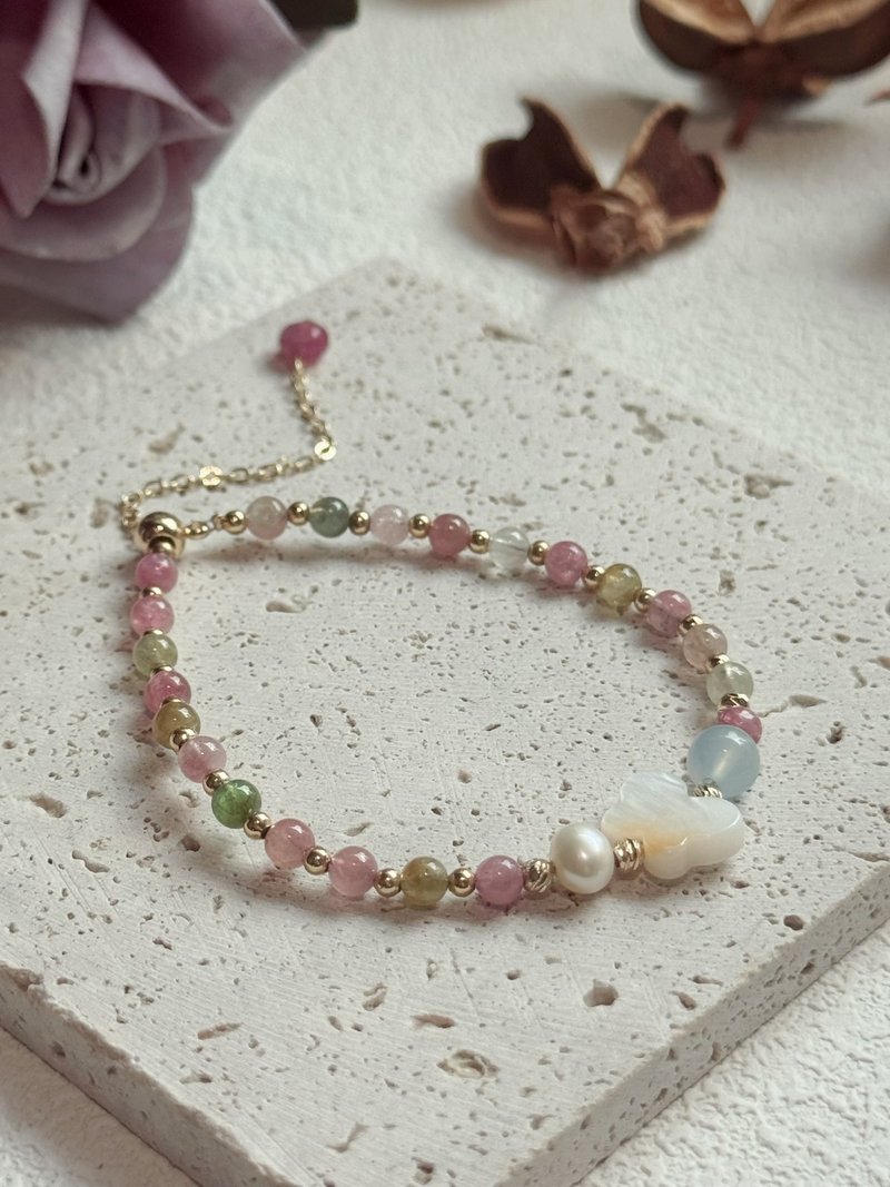 AZ 碧璽白貝蝴蝶手鍊 柔光療癒 - 手鍊/手環 - 寶石 